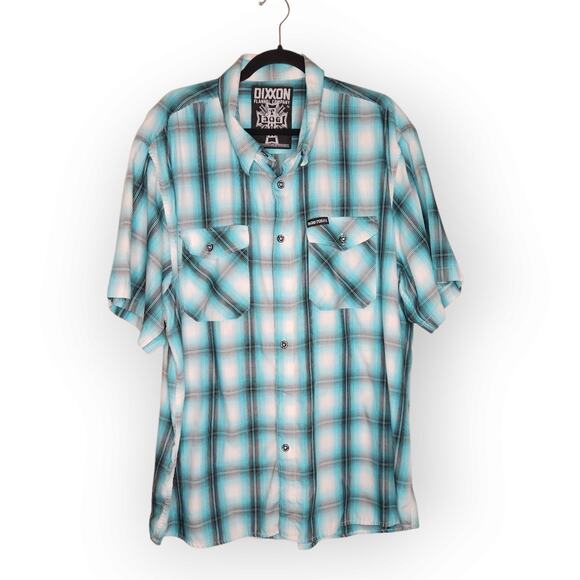 Dixxon Men’s Dog Town Blue Plaid Short Sleeve Flannel Shirt 3X Shop Style Casual - Picture 2 of 9